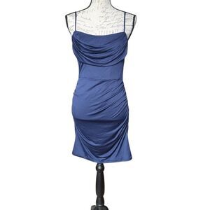 Jules and Cleo Womens Sz 8 Navy Marine Cowl Neck Crystal Trim Sheath Mini Dress
